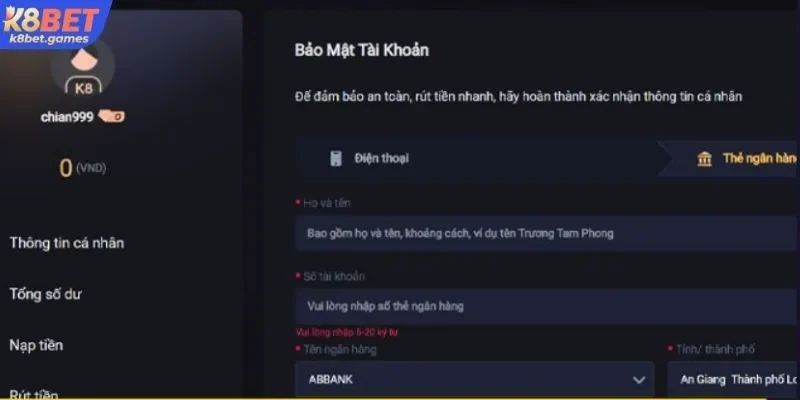 Thực hiện các bước giao dịch rút thưởng siêu nhanh gọn tại K8BET